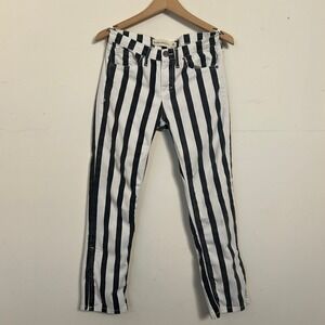 Kosiuko Striped Skinny Jeans Black White Ankle Zip Small Beetlejuice Punk Goth